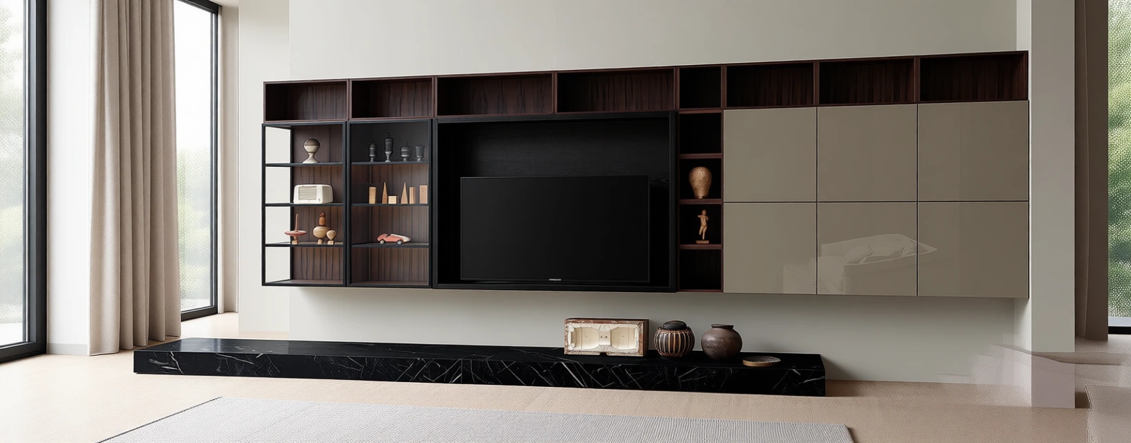 45° birleşimli modüler TV-duvar dolabı