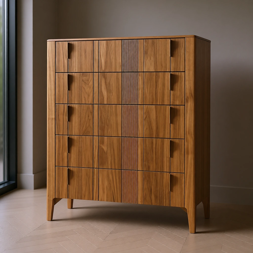 5-drawer channeled walnut tall chest