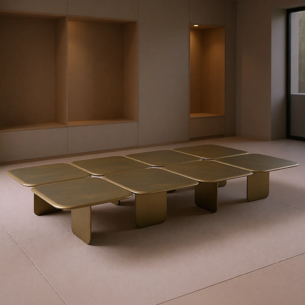 Brass-oxide metalden 2 metrelik mimari modular coffee table