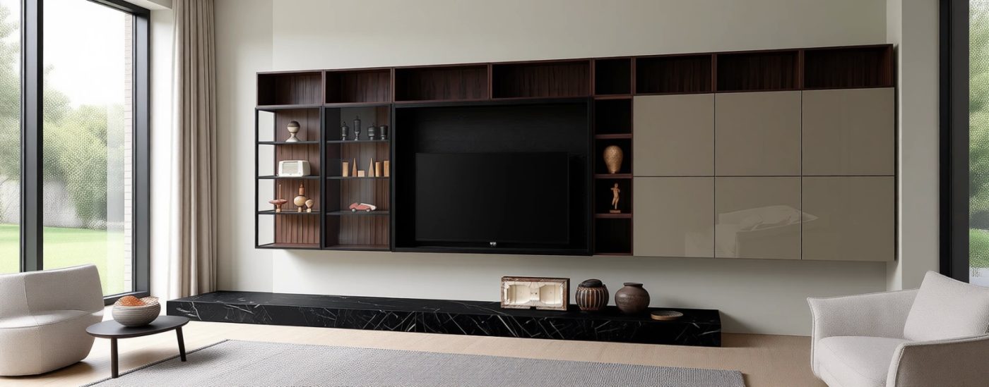 45° birleşimli modüler TV-duvar dolabı