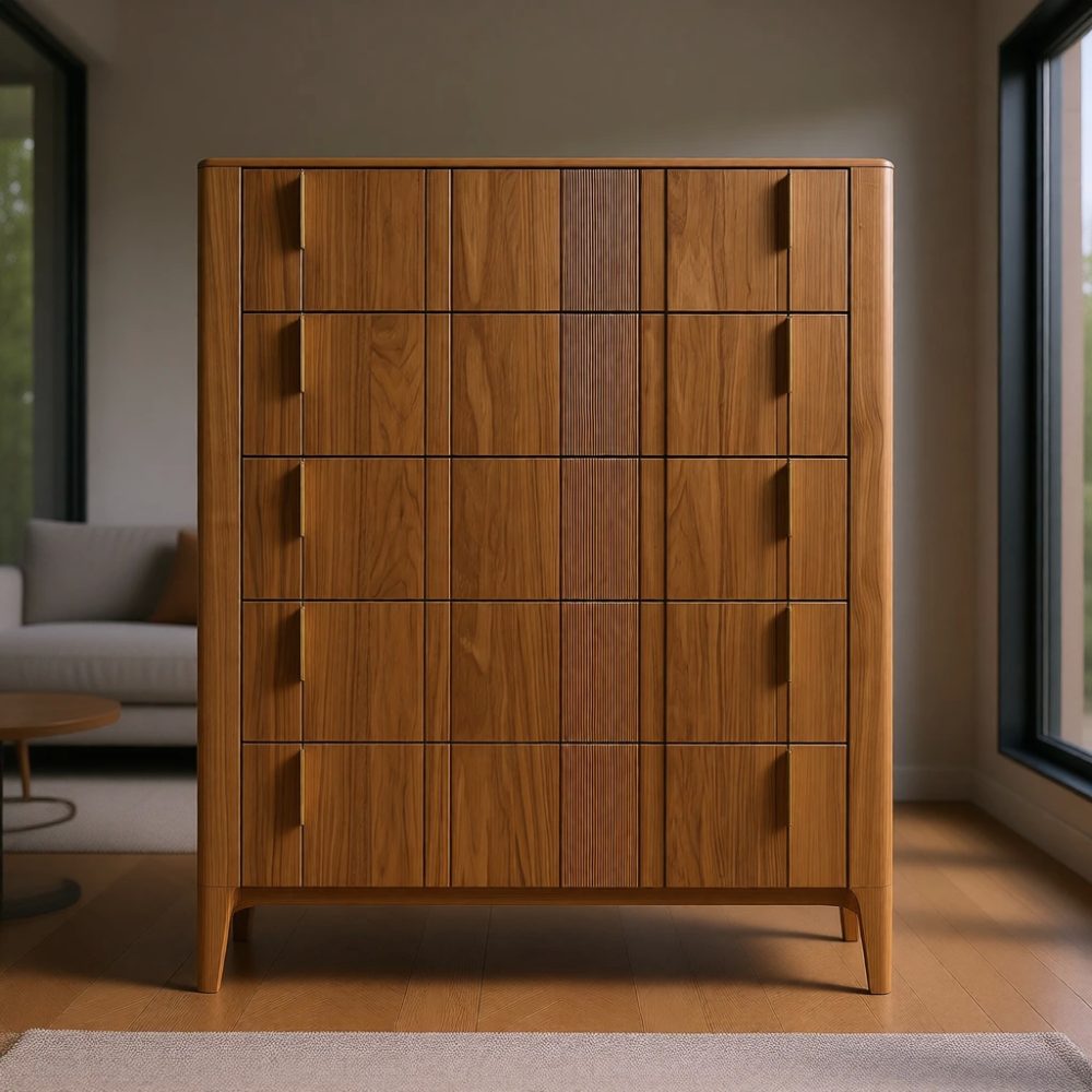 5-drawer channeled walnut tall chest