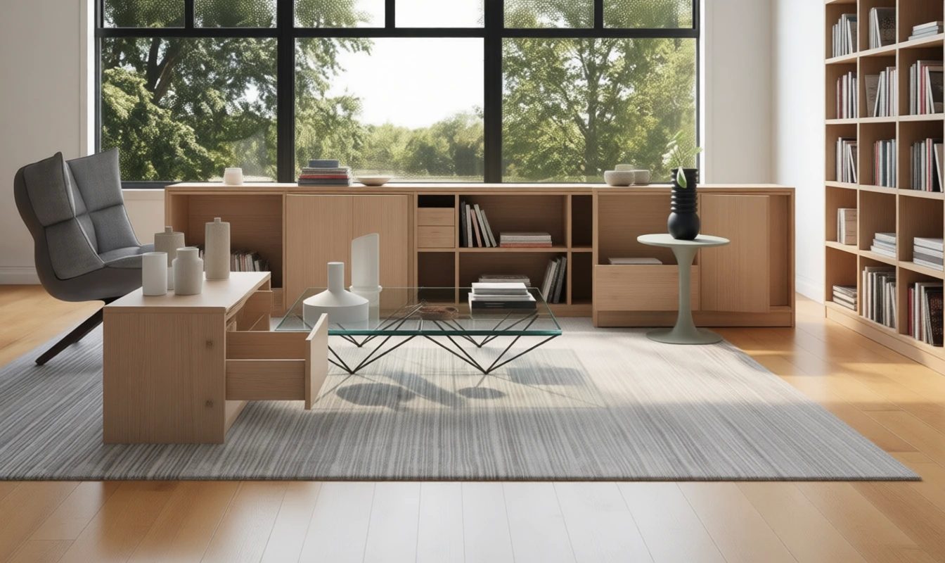 Gizli bölmeli-pull-out raflı console-desk