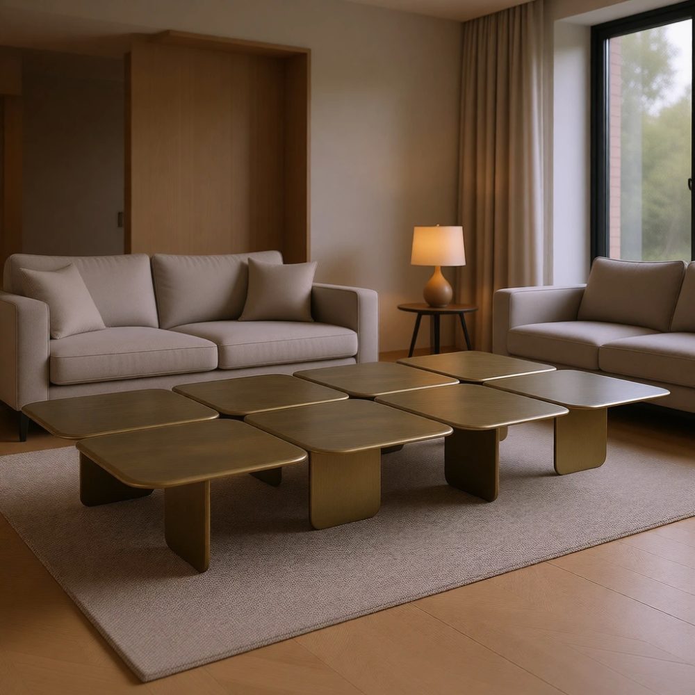 Brass-oxide metalden 2 metrelik mimari modular coffee table
